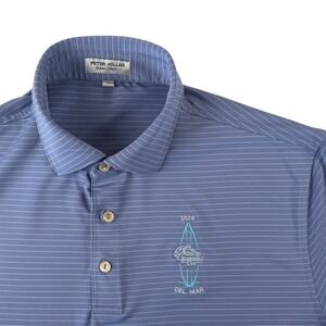 Peter Millar Summer Comfort Polo Mens M Blue Stripe Breeders Cup Del Mar